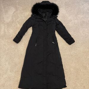 1 Madison Full Length Down Faux Fur Lined Hooded Parka Black Women's Small